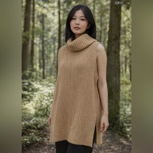 Zara Camel Sleeveless Turtleneck Sweater